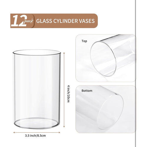 12Pcs Glass Cylinder Vases for Centerpieces - 4 in Clear Cylinder Vases