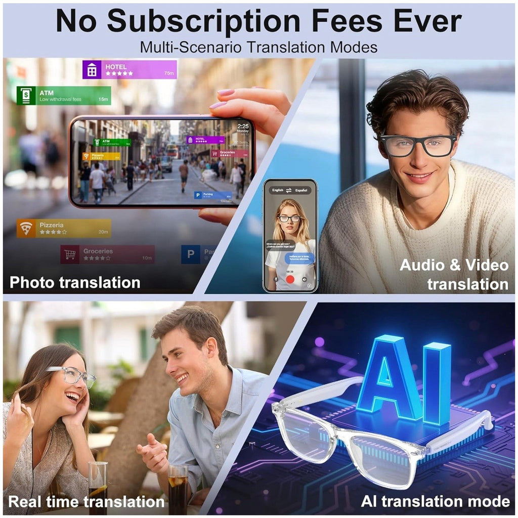 AI Translation Smart Glasses with Chat GPT for Men and Women, Bluetooth