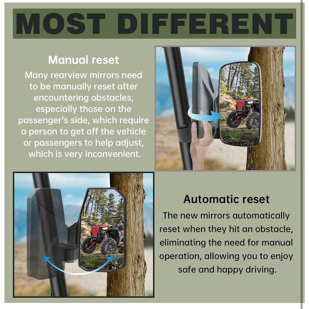 Polaris, Can-am, Side Mirrors, Universal, The Spring Back Feature