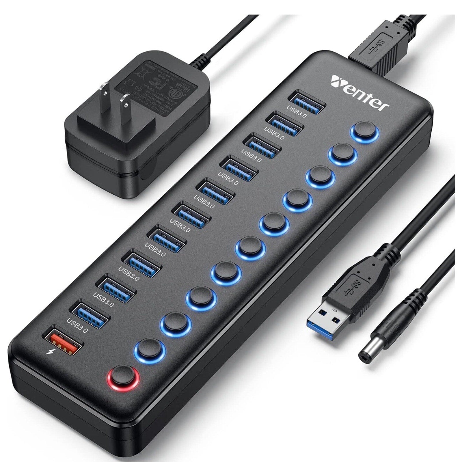 Powered USB Hub Wenter 11-Port USB Splitter Hub 10 Faster Data Transfer Ports...