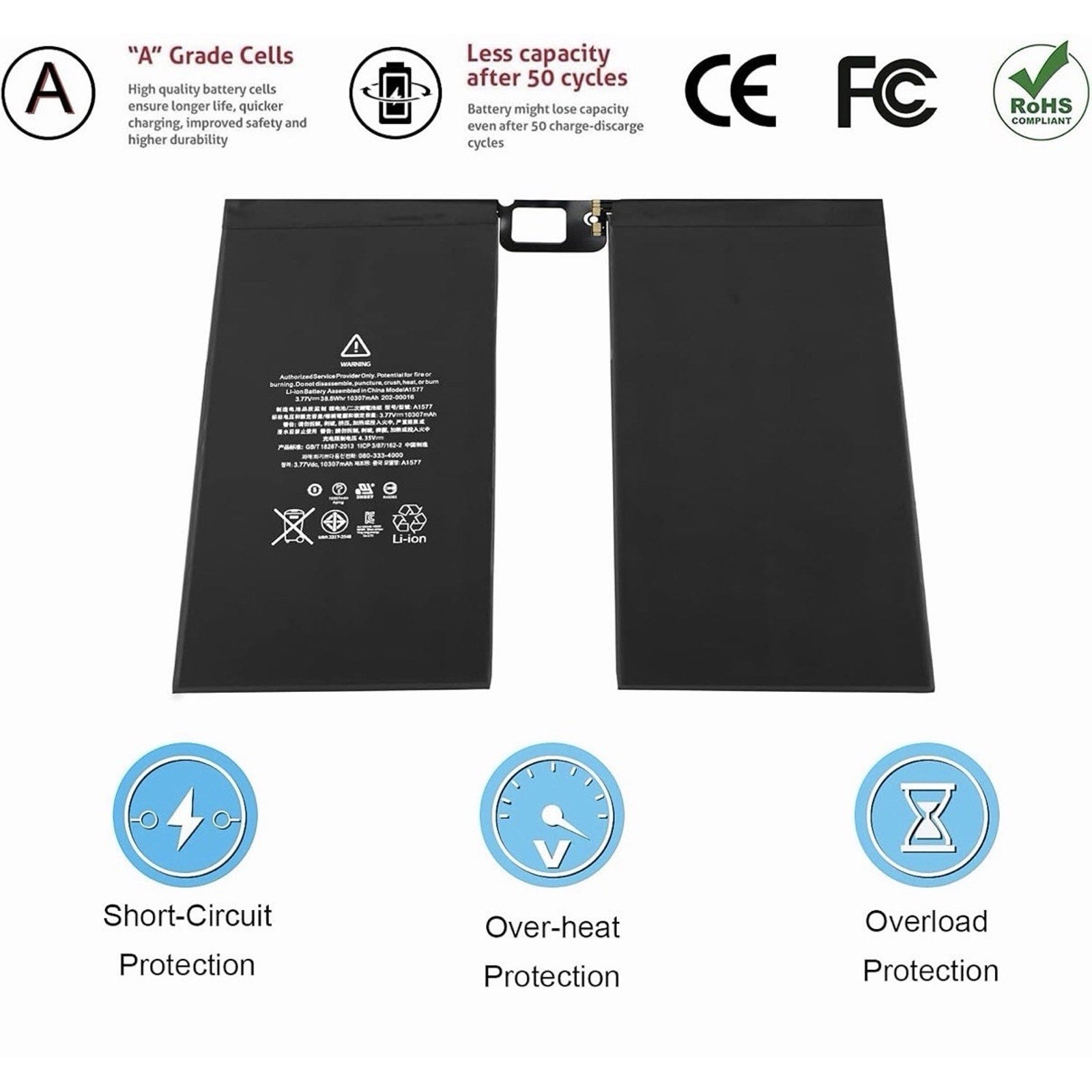 For iPad Pro 12.9" 1st Gen A1584 A1577 A1652 Li-ion Battery Replacement 10307mAh