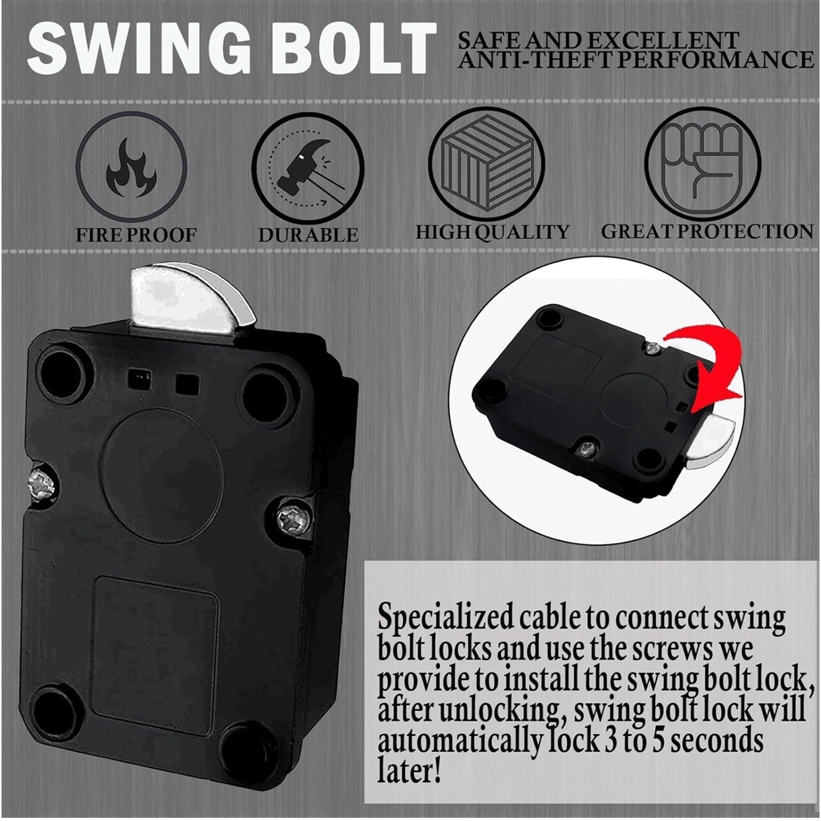Fireproof Safe Lock with Swing Bolt Lock, Chrome Electronic Digital Keypad