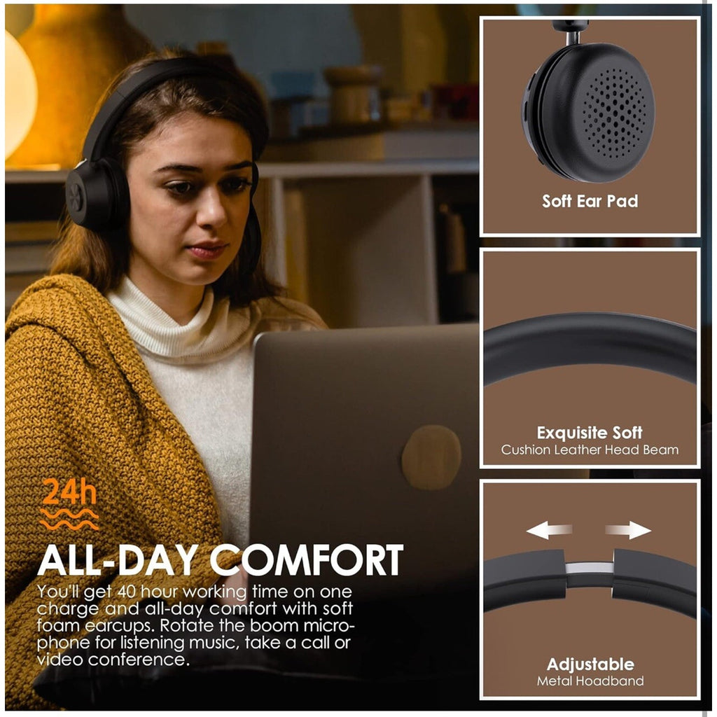 Bluetooth Headset V5.1, Wireless Headset with Noise Canceling Microphone, 40 Hrs