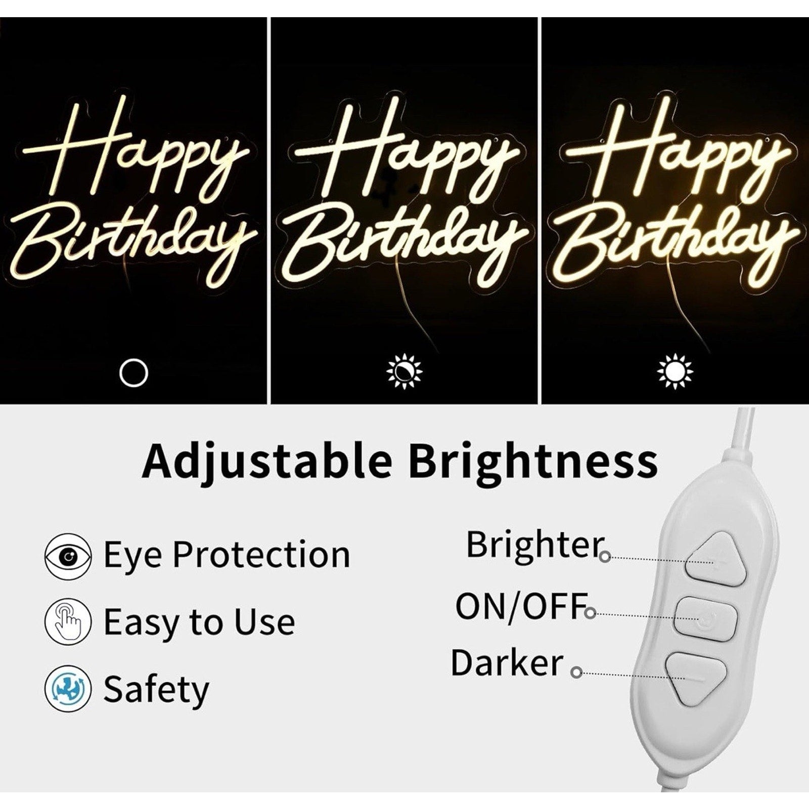 Happy Birthday Neon Sign for Backdrop, LED Happy Birthday Light Up Sign, USB