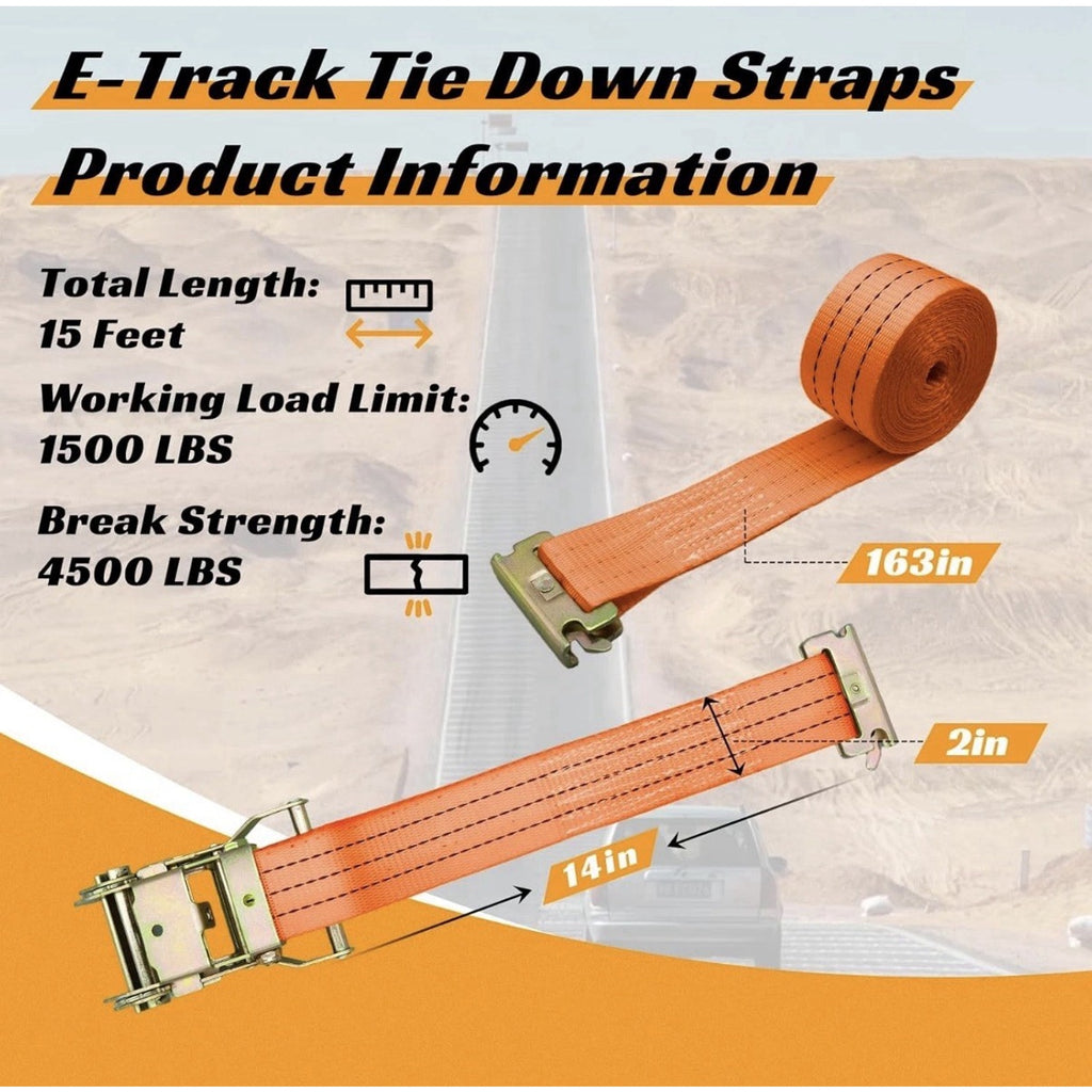 8 Pack Heavy Duty E-Track Ratchet Straps 2"x15' 4500LBS - Orange