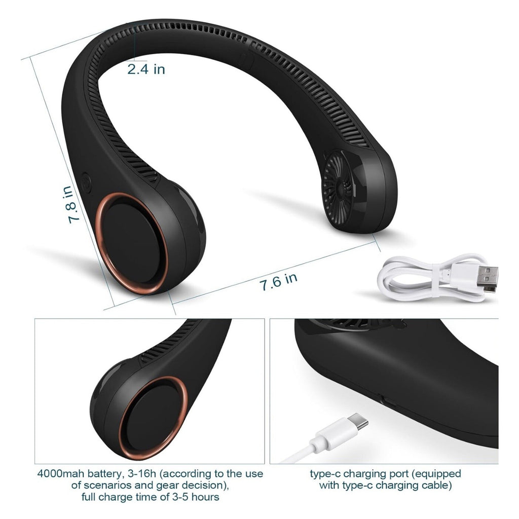 Portable Neck Fan,Hands Free Bladeless Fan, Cooling Personal Fan 3 Speed
