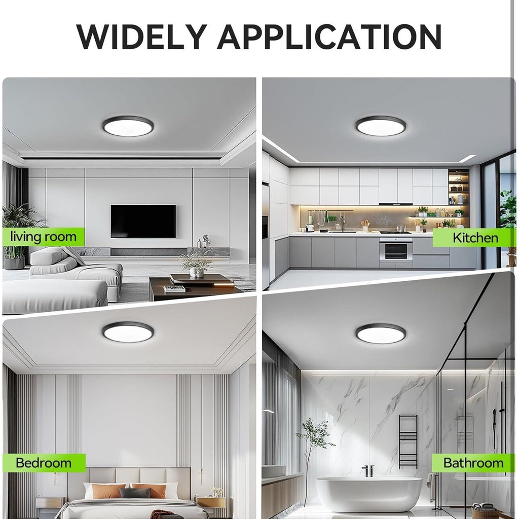 6 Pack 28W 3200Lm Flush Mount LED Ceiling Light, Super Thin 12 Inch, 5000K Black