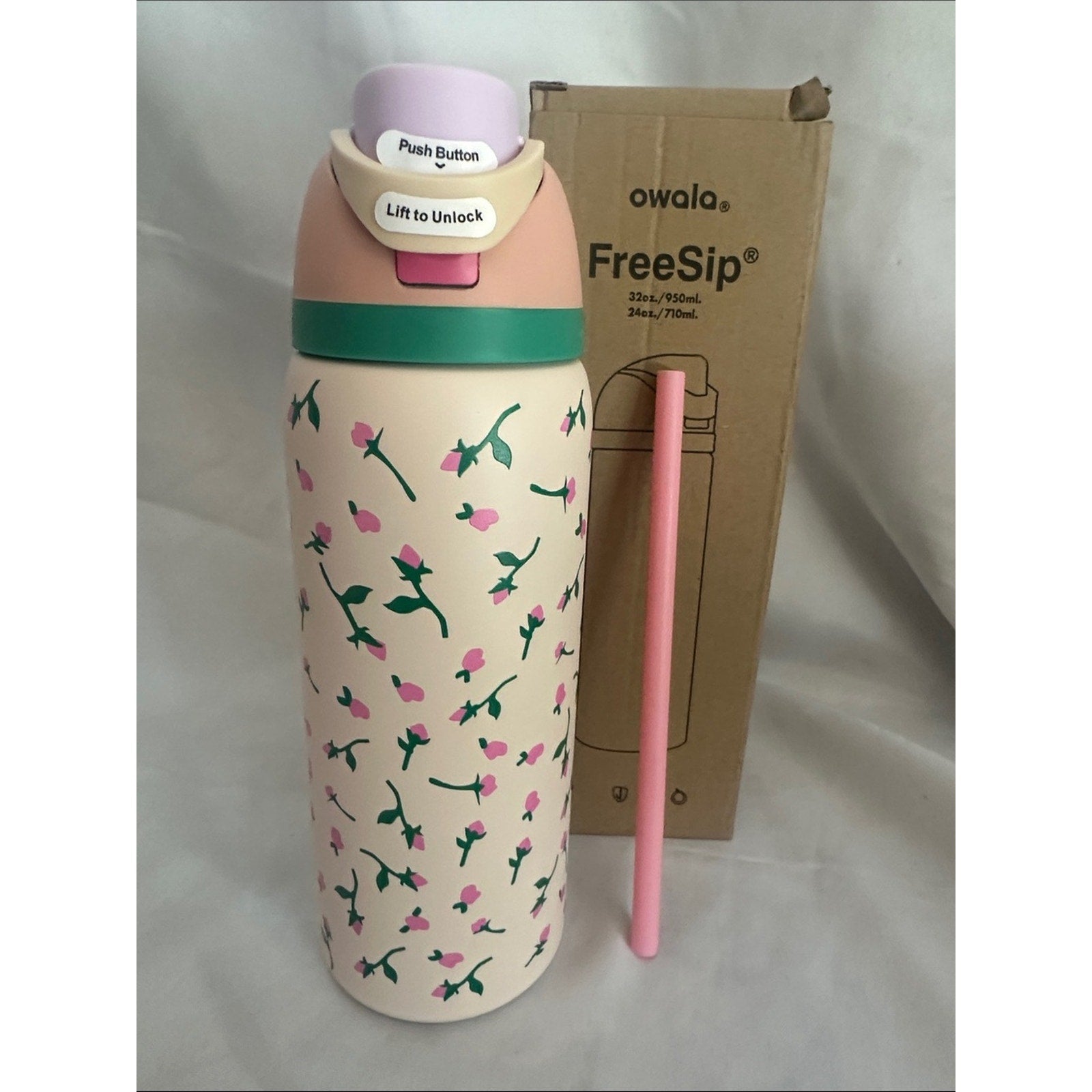 Owala insulated water bottle with a built-in straw. Tea Time 32oz. 2