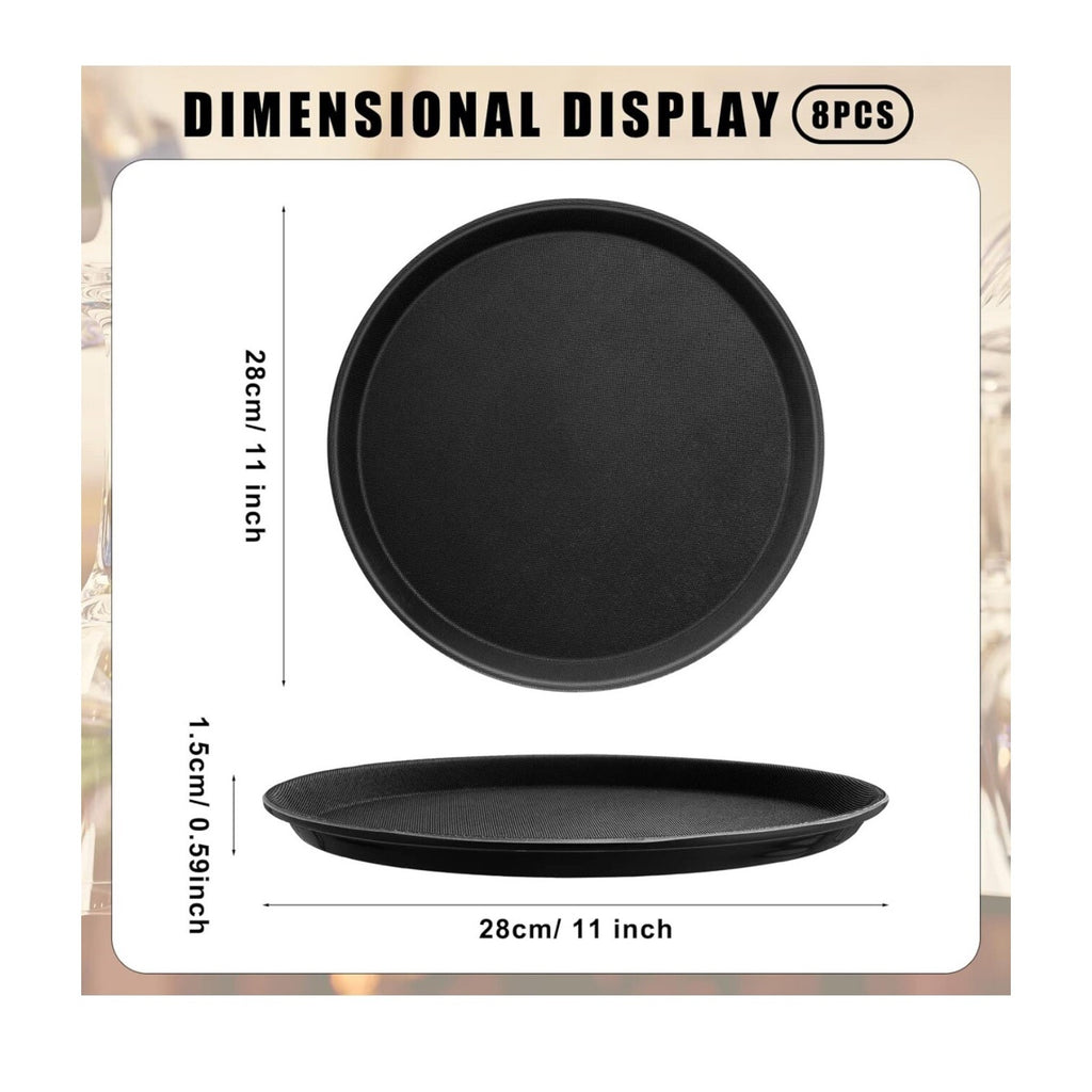8 Pieces Restaurant Serving Tray, Non Slip Surface round Tray, Plastic Food Meal