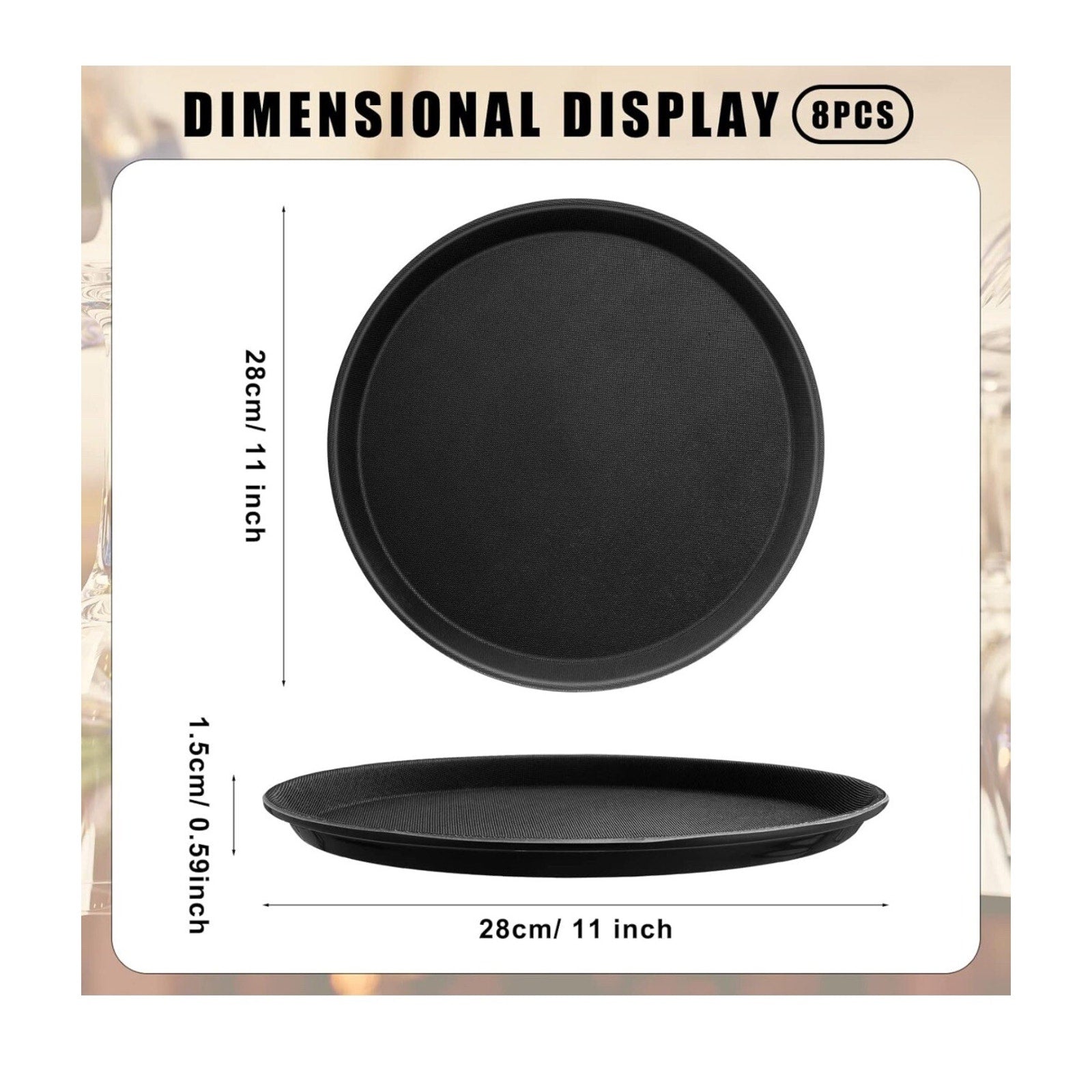 8 Pieces Restaurant Serving Tray, Non Slip Surface round Tray, Plastic Food Meal