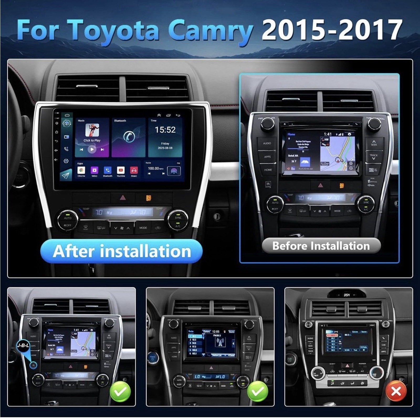 4+64G Android Auto CarPlay Car Radio Stereo Wifi GPS For 2015-2017 Toyota Camry