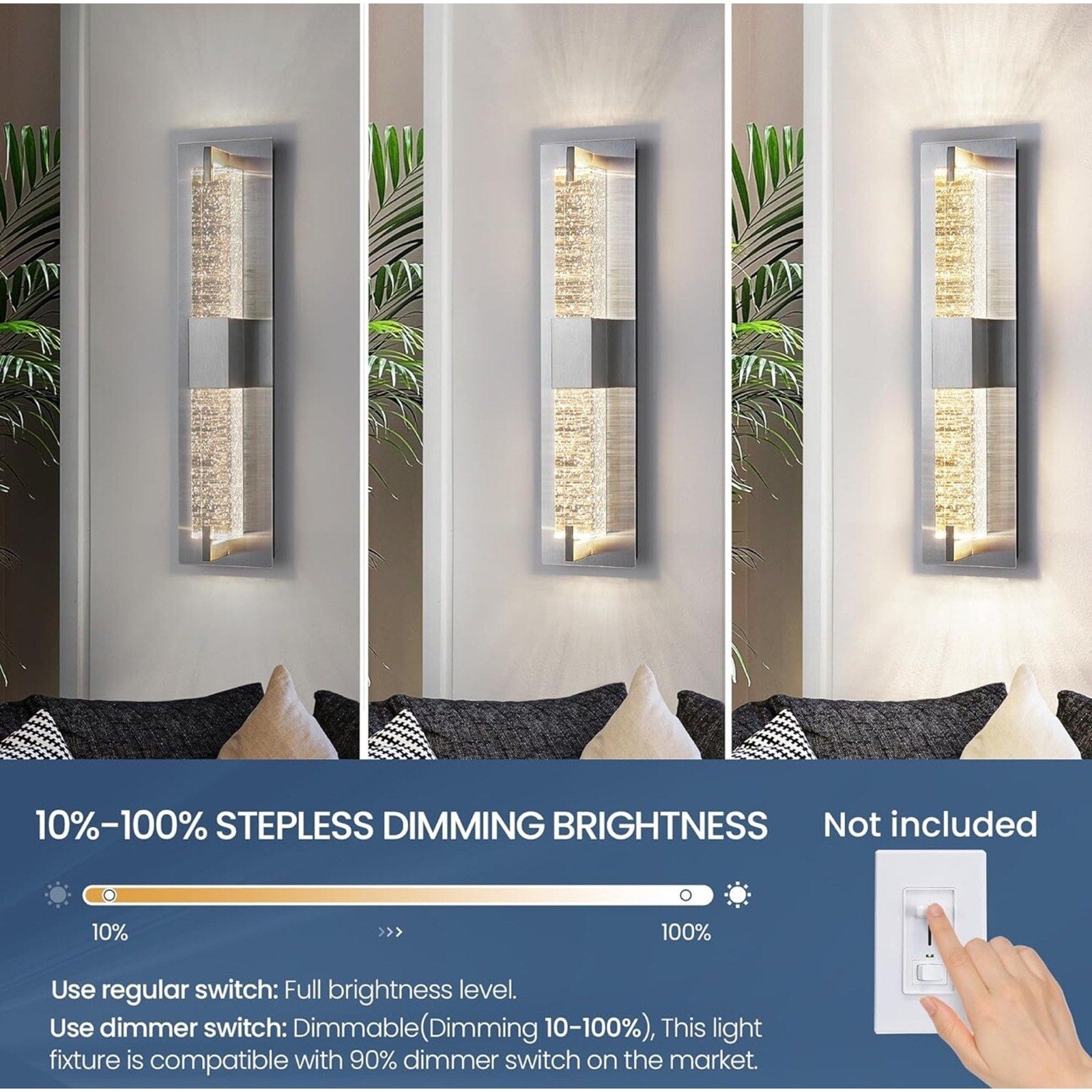WOSHITU LED Wall Sconce Light: 19 Inch Nickel Modern Sconces Wall Lighting 3000K