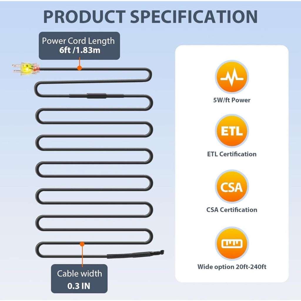 Pre-assembled Self-regulating Pipe Heating Cable Heat It 30ft