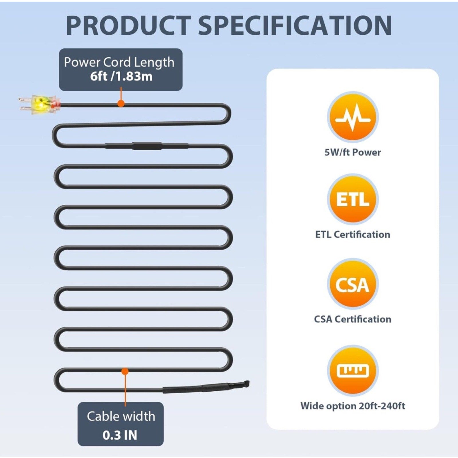 Pre-assembled Self-regulating Pipe Heating Cable Heat It 30ft