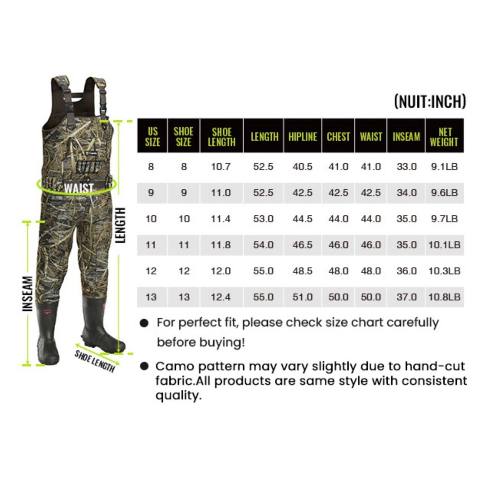 TIDEWE Cameo Chest Waders, Hunting Waders for Men with 800G Insulation - Size 7