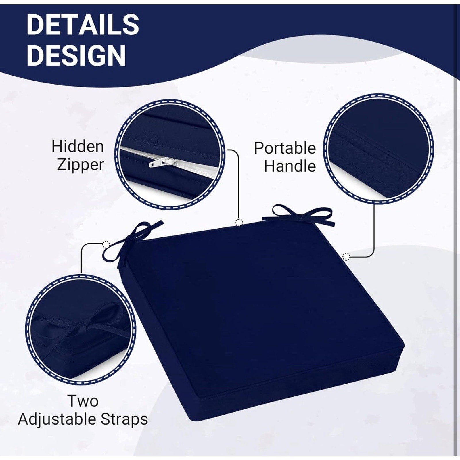 Navy, Square Outdoor Cushion for Patio Furniture with Removable Cover 8x9x3