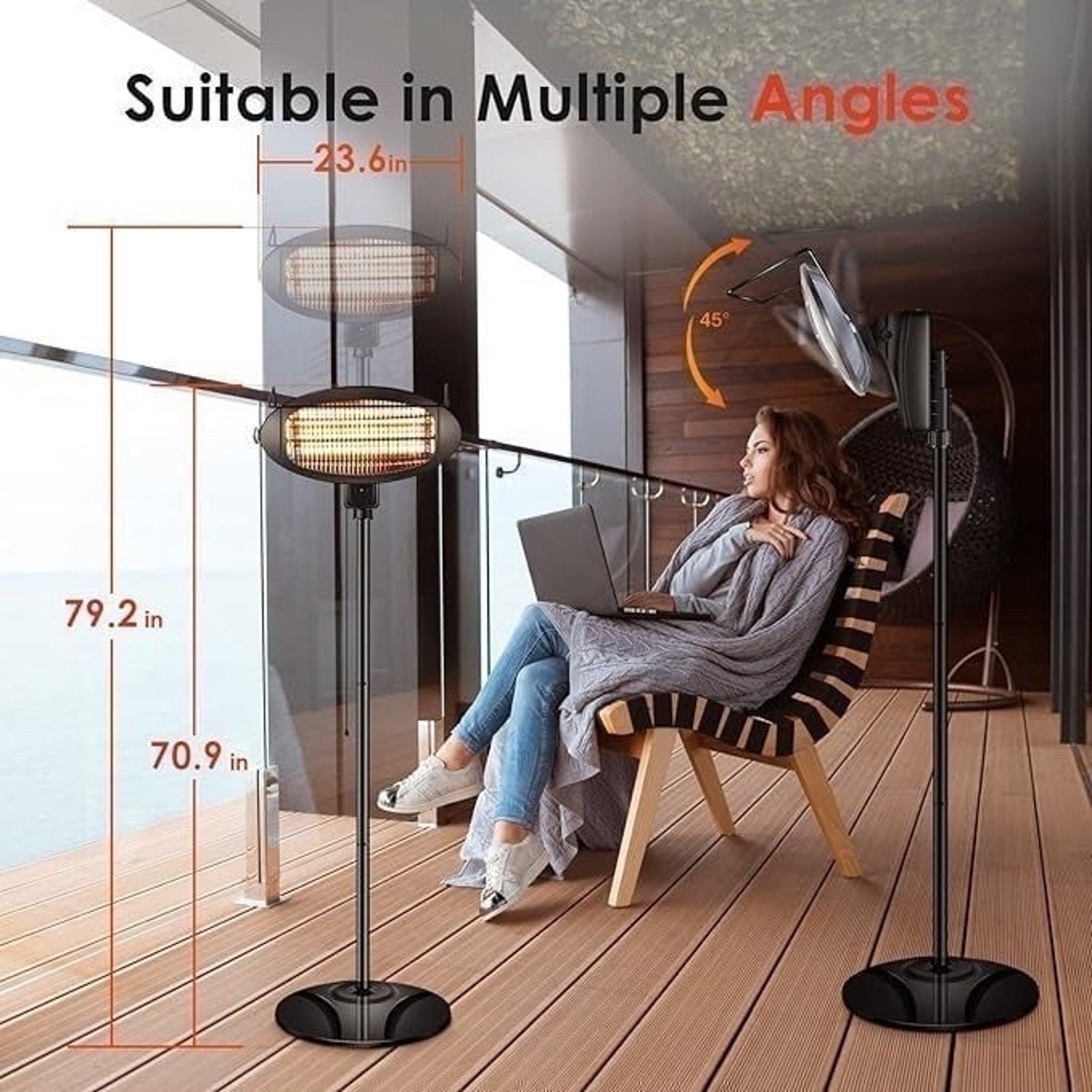 Patio Heater-Height Adjusted 500W/1500W Infrared Outdoor Heater Stand Style