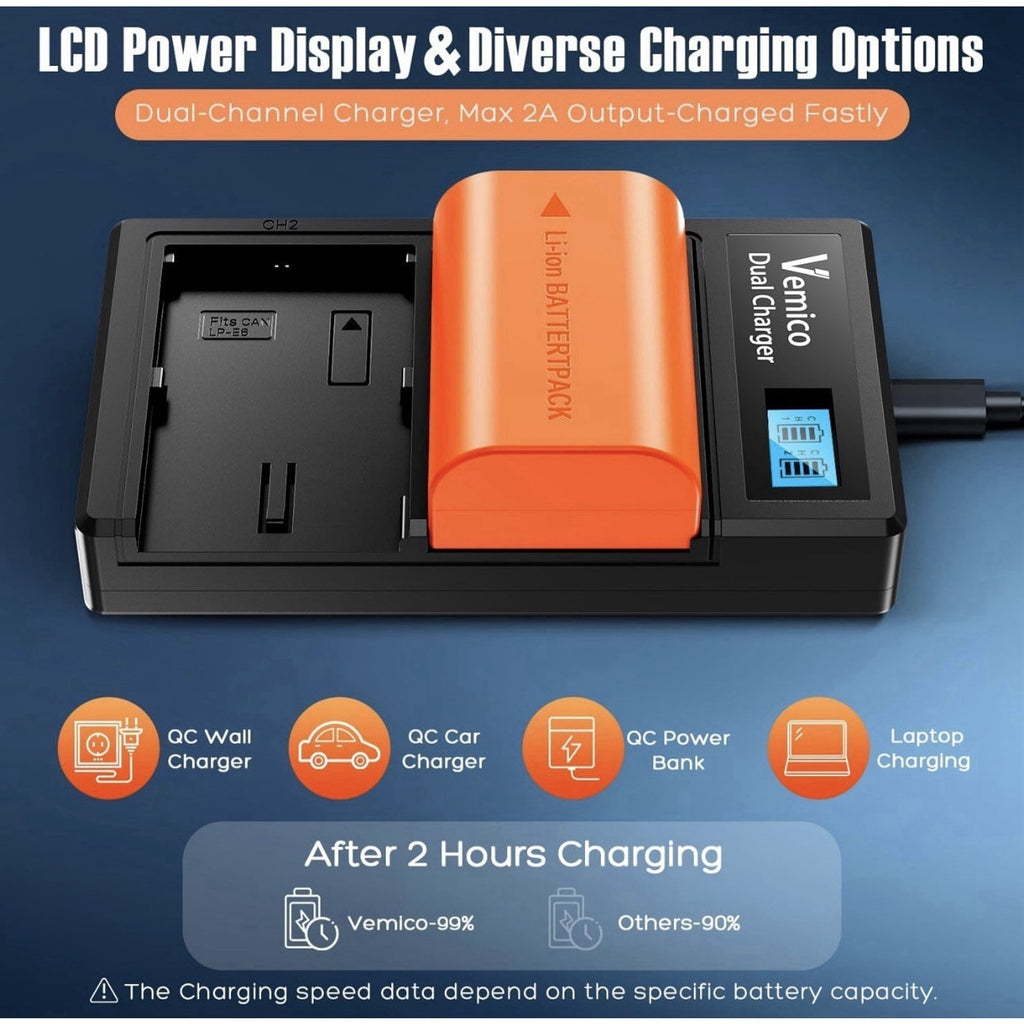 Vemico LP-E6NH Battery Charger Kit with 2100mAh LP-E6 Batteries