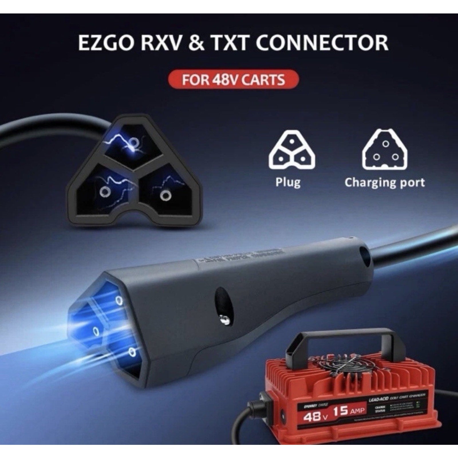 EPOWREY 48V/15A/800W Smart Battery Charger for Club Car DS/Precedent Golf Cart