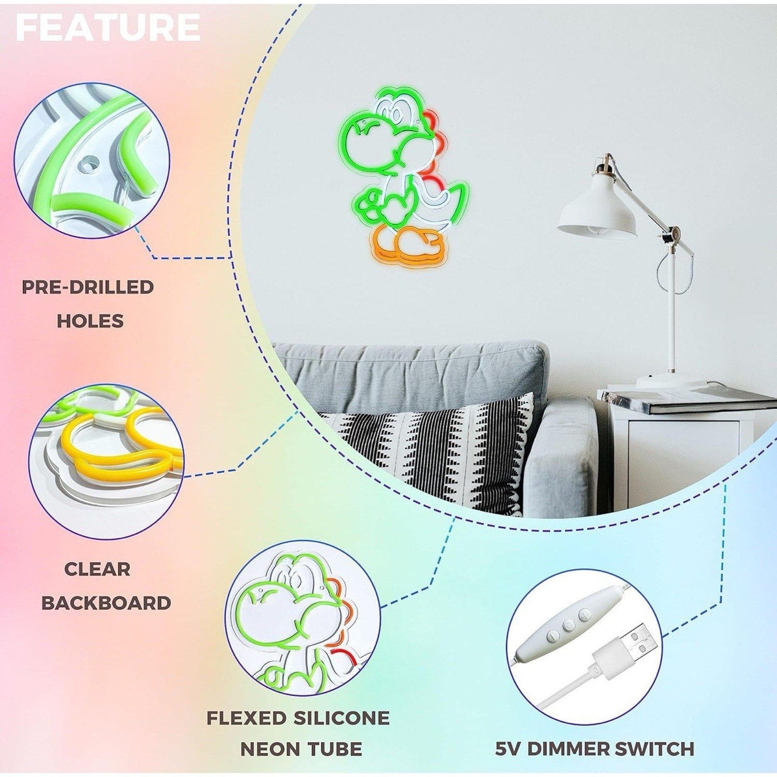 Anime Neon Sign Dinosaurs Neon Sign Dimmable LED Neon Lights for Bedroom Wall