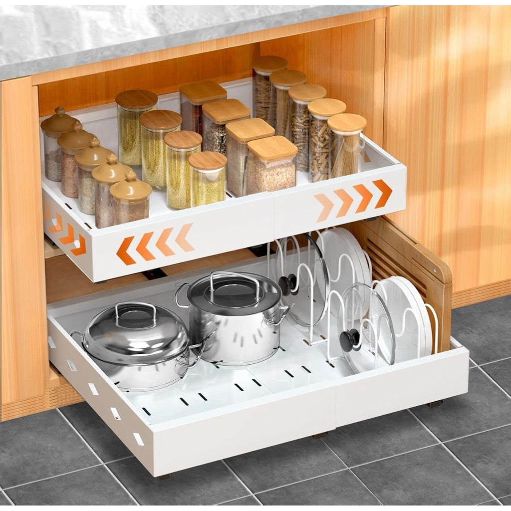 Pull Out Cabinet Organizer, Expandable Pull-out Home Organizers with 4 Dividers