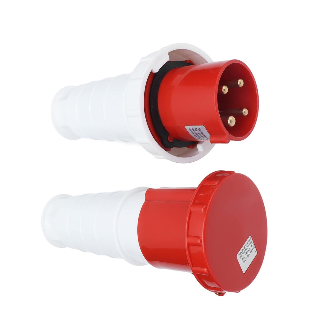 380-415V 63A Cord Connector Set, IP67 3 Phase 5 Pin Power Socket Kit for 3P+N+E