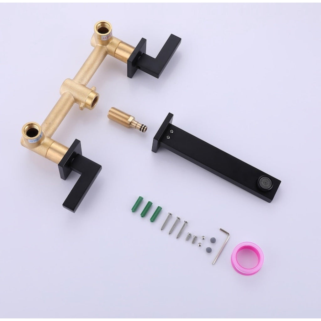 BiaoTeng 3 Hole Taps for Bathroom Basin Wall Mounted Hot and Cold