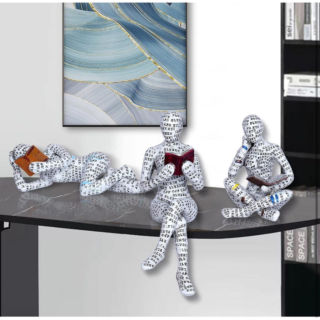 3 Pcs Pulp Reading Women Figurine Decor Thinker Statue Modern Abstract Art