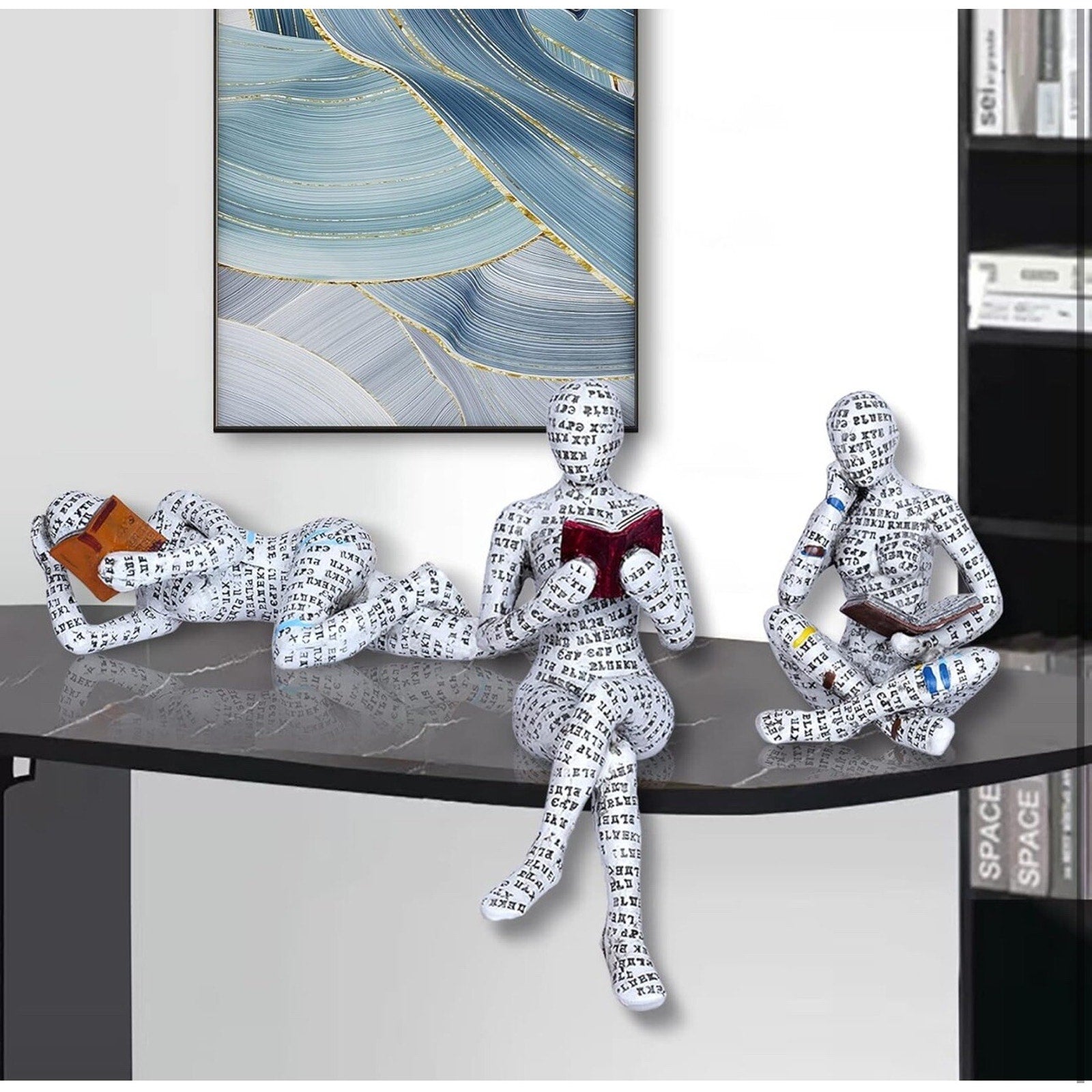 3 Pcs Pulp Reading Women Figurine Decor Thinker Statue Modern Abstract Art