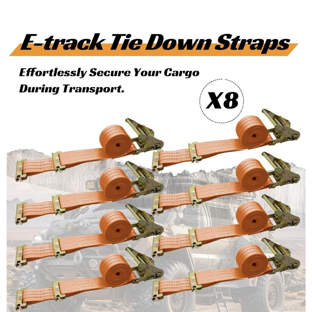 8 Pack Heavy Duty E-Track Ratchet Straps 2"x15' 4500LBS - Orange