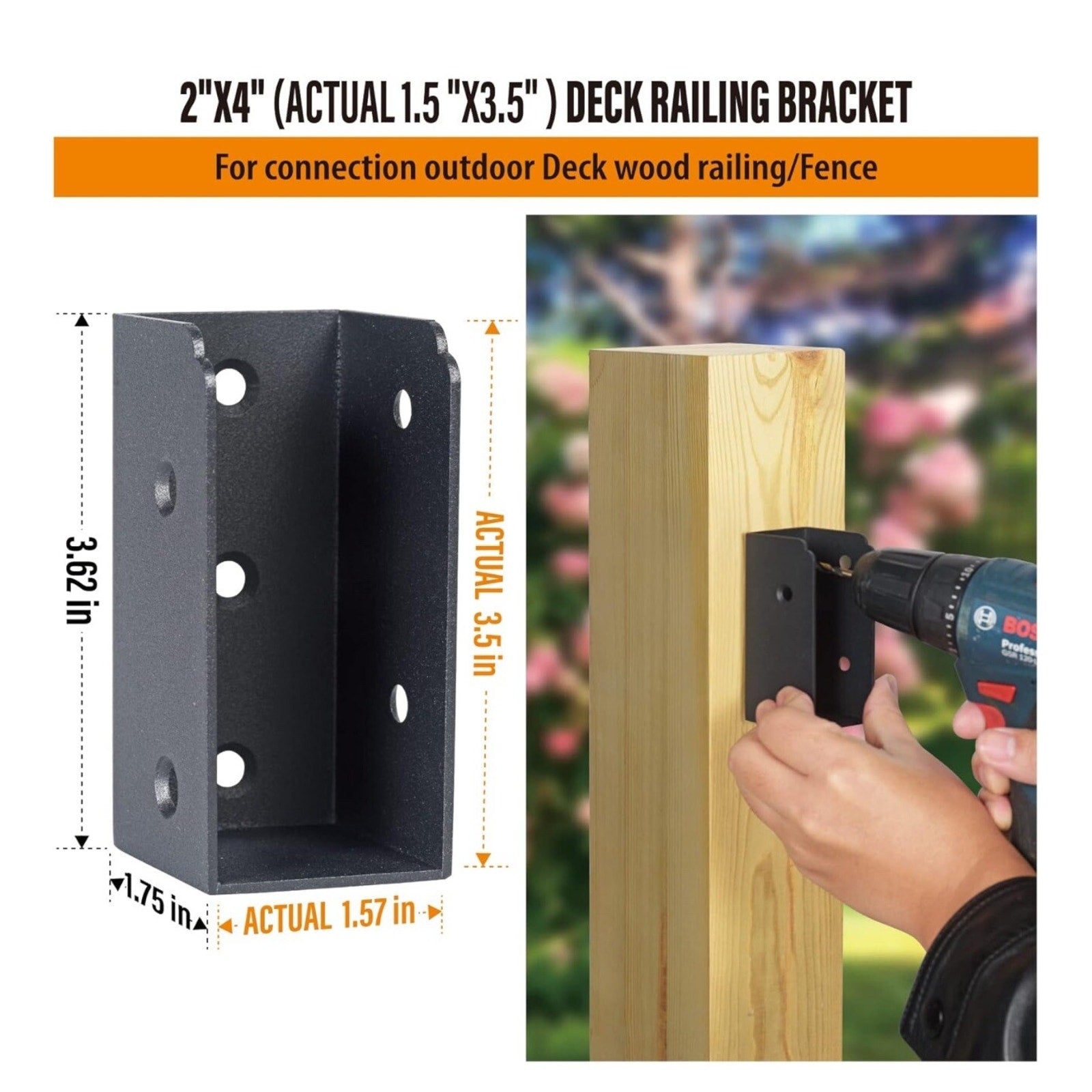 Deck Railing Connectors for 2"X4"(Actual 1.5"X3.5") Railing Wood Post 4,Parallel