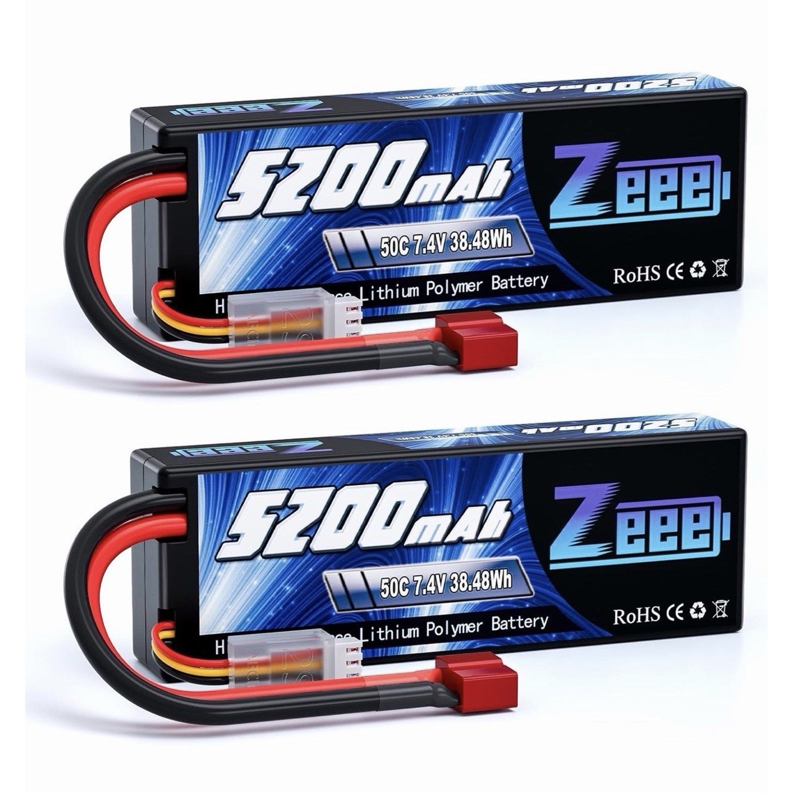 Zeee 7.4V 2S 5200mAh 50C LiPo Hard Case Battery w/ T Plug for 1/8 1/10 RC Cars