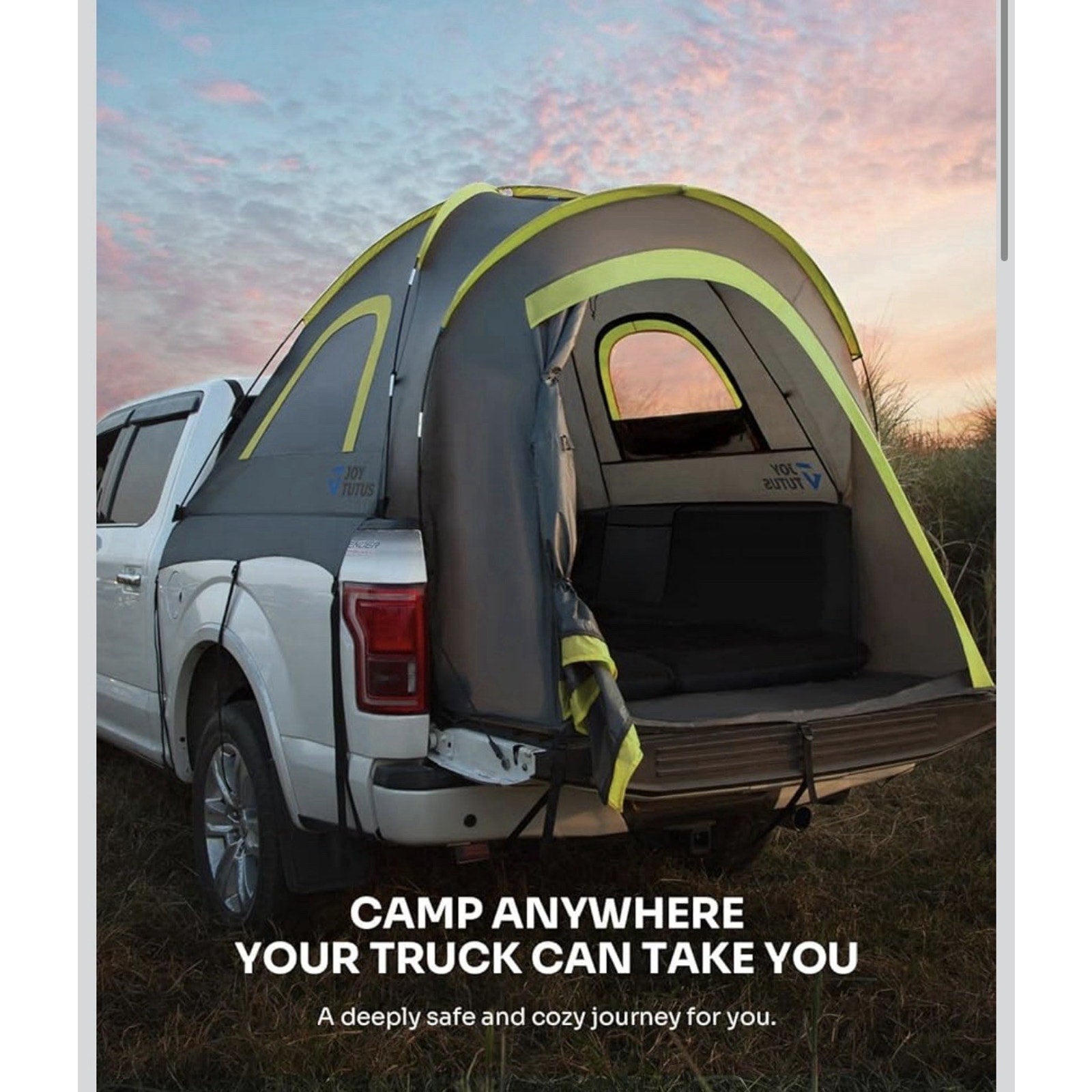 Pickup Truck Tent 6.5ft JOYTUTUS Waterproof PU2000mm for 2 Person Truck Bed Tent