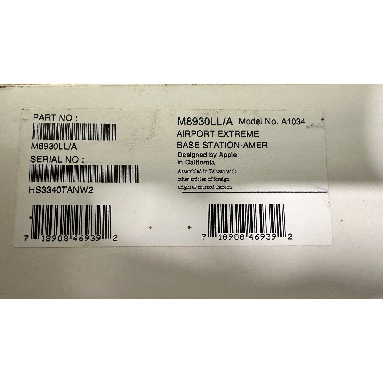 Used Apple AirPort Extreme Base Station A1034 54 Mbps Wireless Router