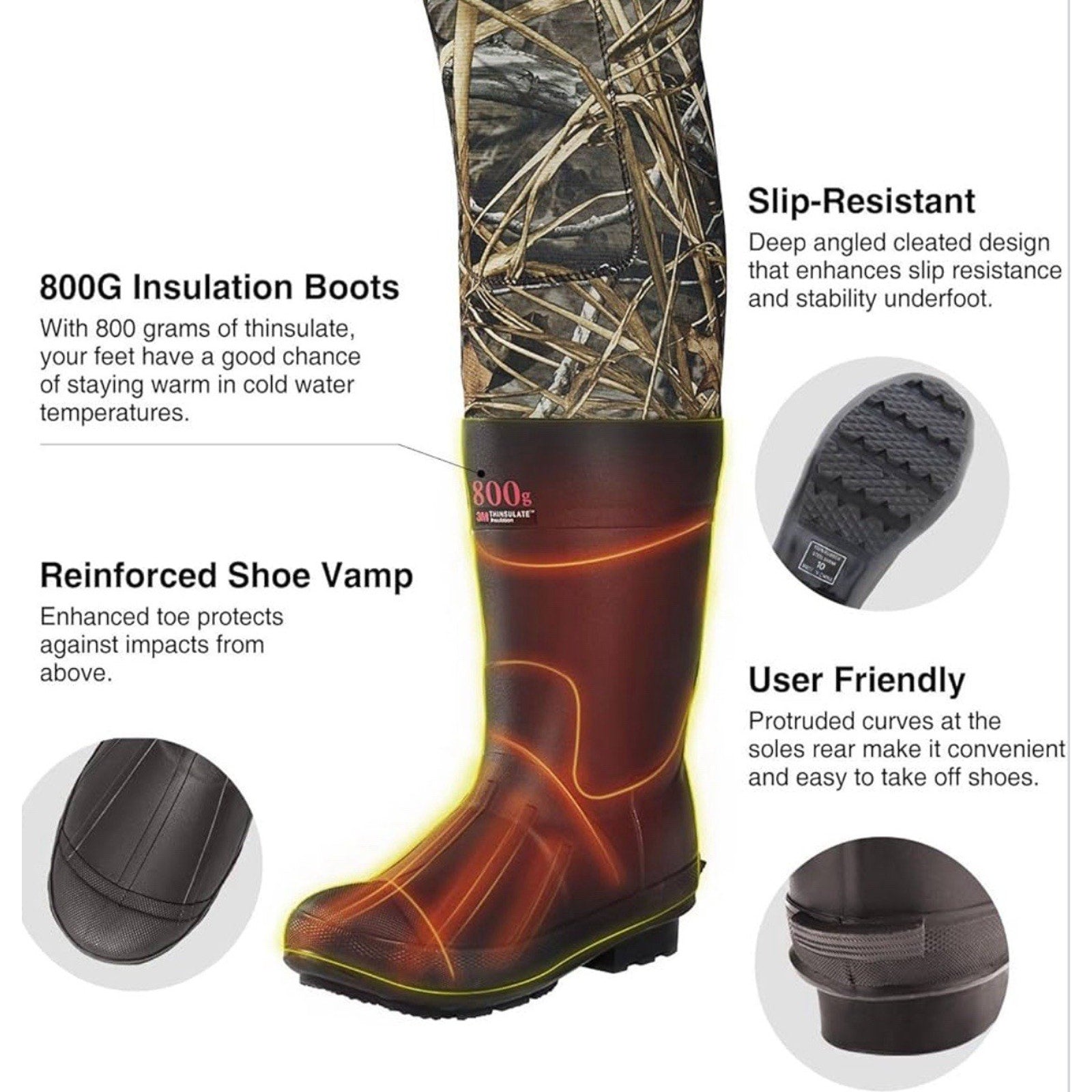 TIDEWE Cameo Chest Waders, Hunting Waders for Men with 800G Insulation - Size 7
