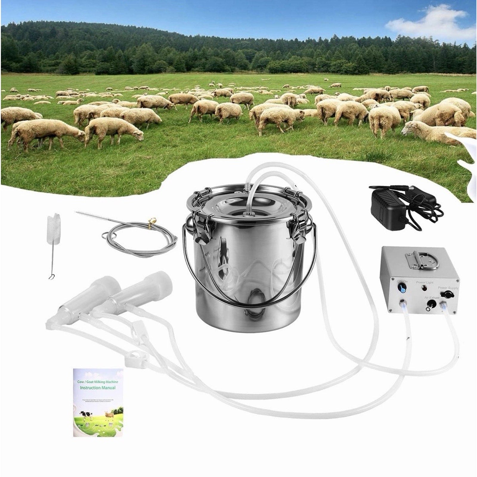 Goat Milking Machine Goat Milker 3L 304 Stainless Steel Bucket Portable
