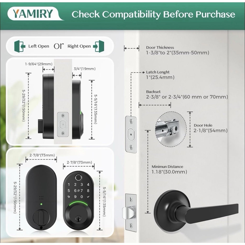 Yamiry Fingerprint Smart Door Lock Keyless Entry Deadbolt Digital Keypad Black