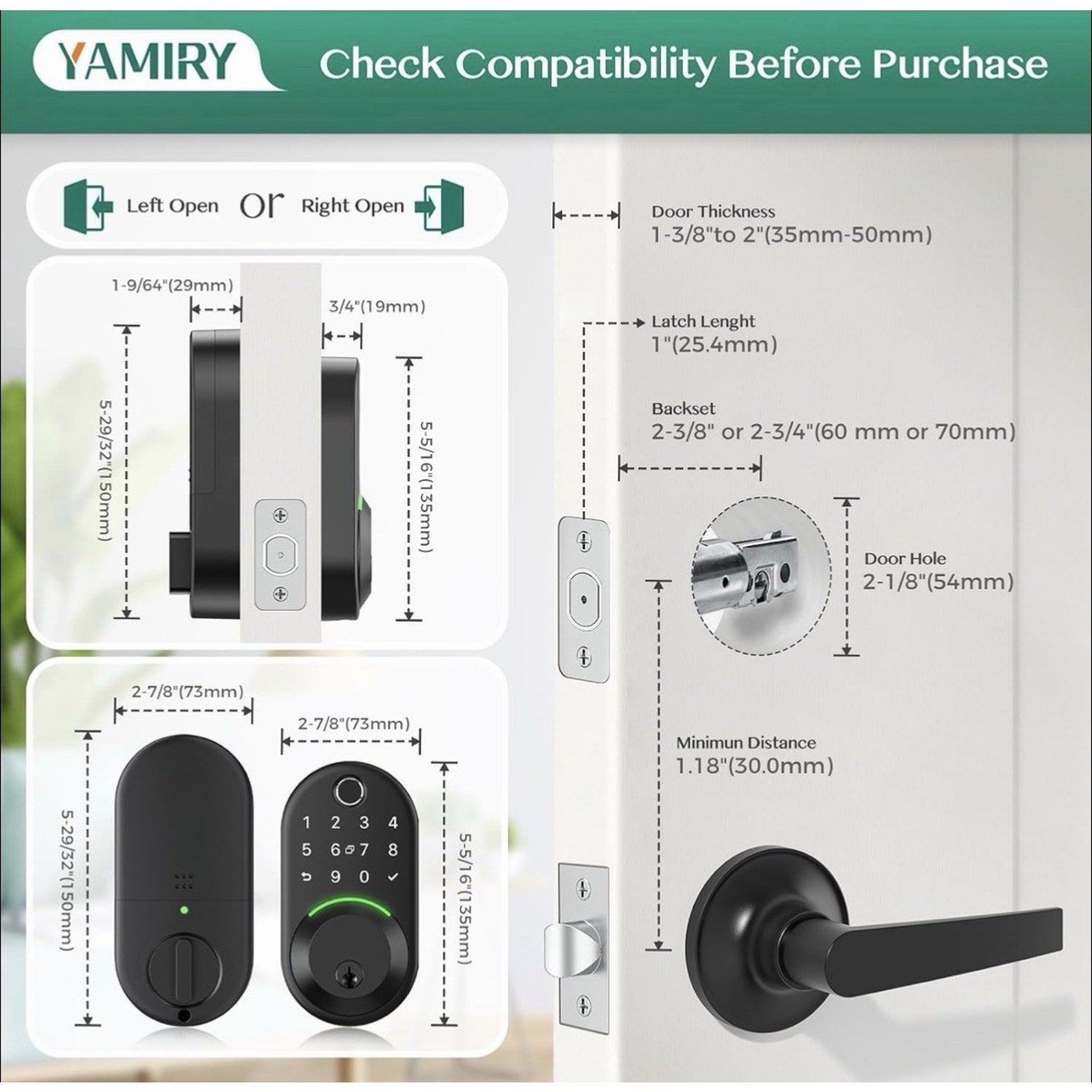 Yamiry Fingerprint Smart Door Lock Keyless Entry Deadbolt Digital Keypad Black
