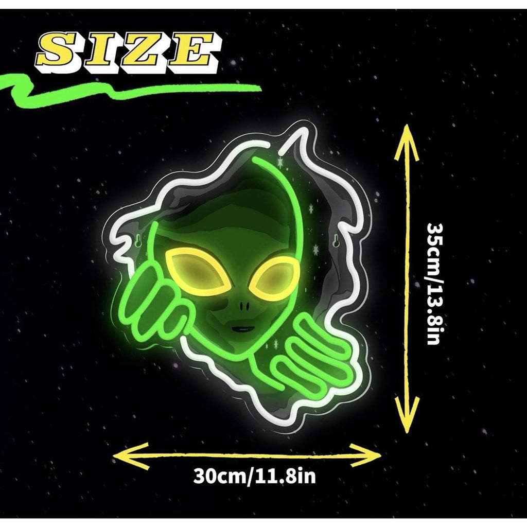Alien Neon Sign,Dimmable Green Alien Led Neon Lights for Wall Decor Game Room...