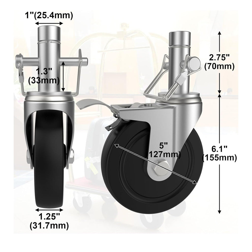 5 Inch Scaffolding Wheels Set of 4, Scaffold Caster with Dual Locking Brakes