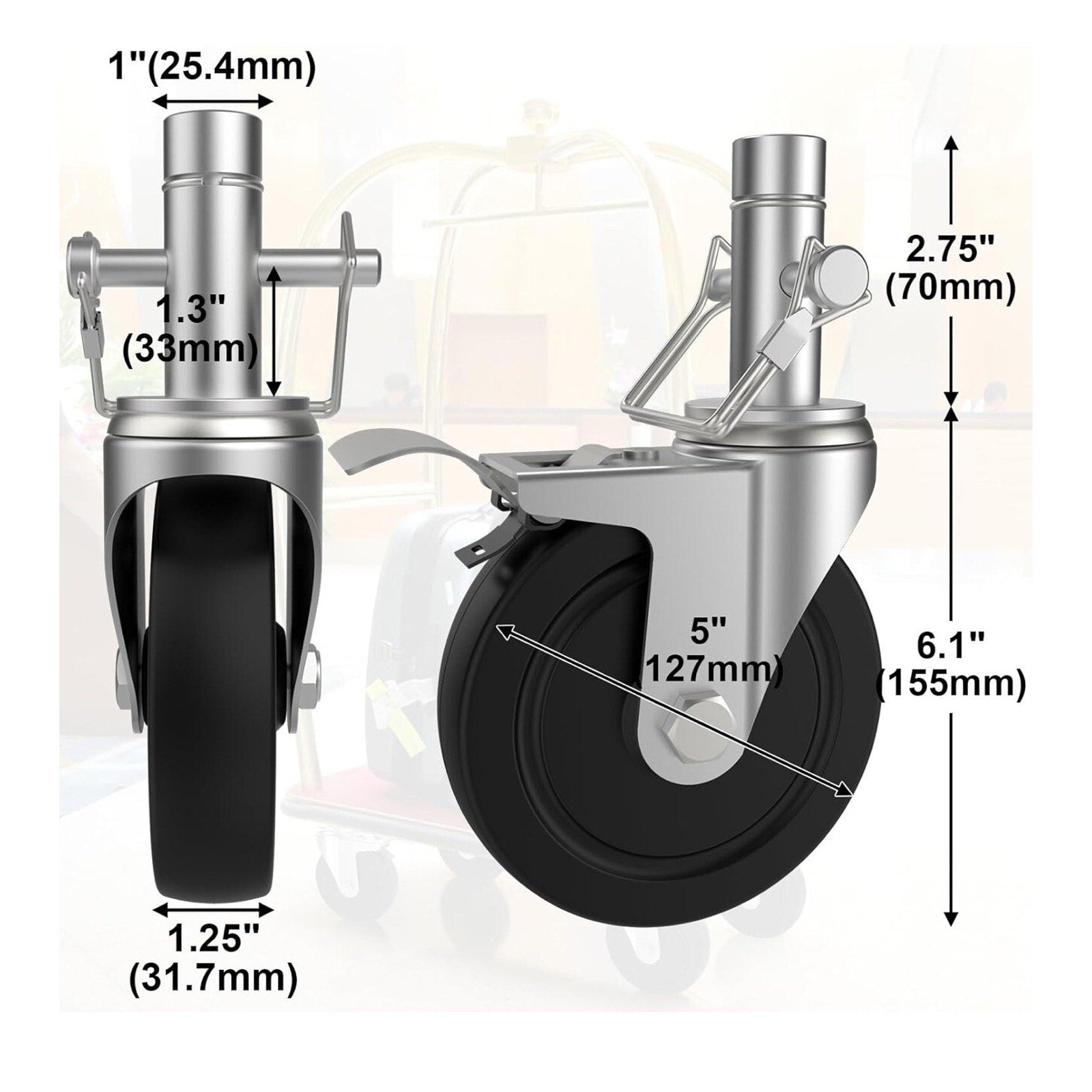 5 Inch Scaffolding Wheels Set of 4, Scaffold Caster with Dual Locking Brakes
