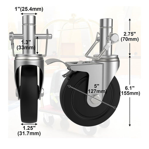 5 Inch Scaffolding Wheels Set of 4, Scaffold Caster with Dual Locking Brakes