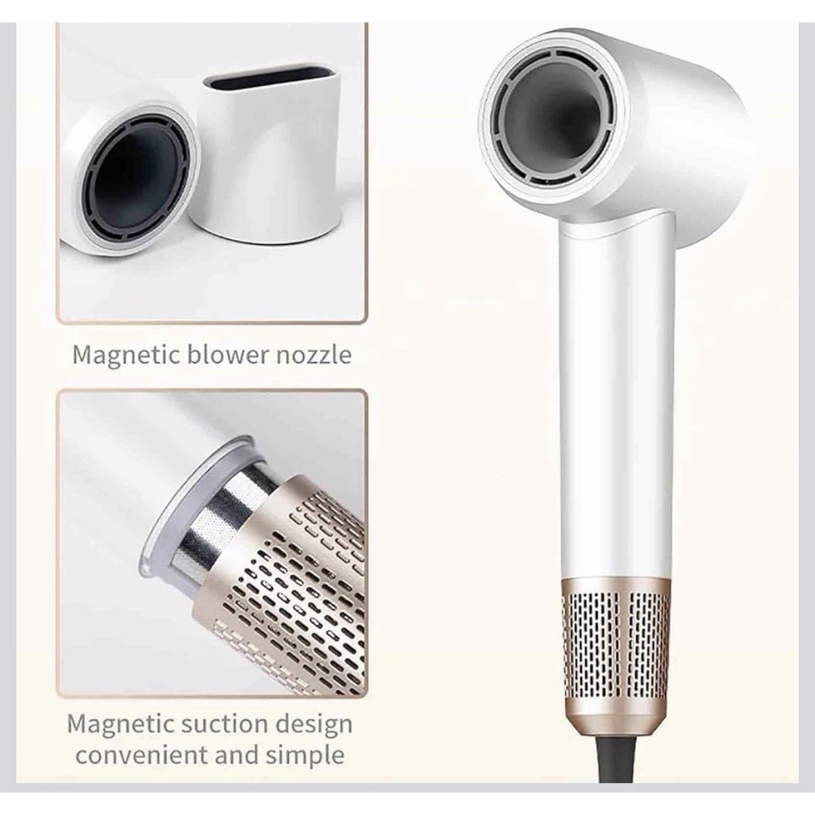 High-Speed Ionic Hair Dryer 150,000 RPM Professional Fast Drying (White)