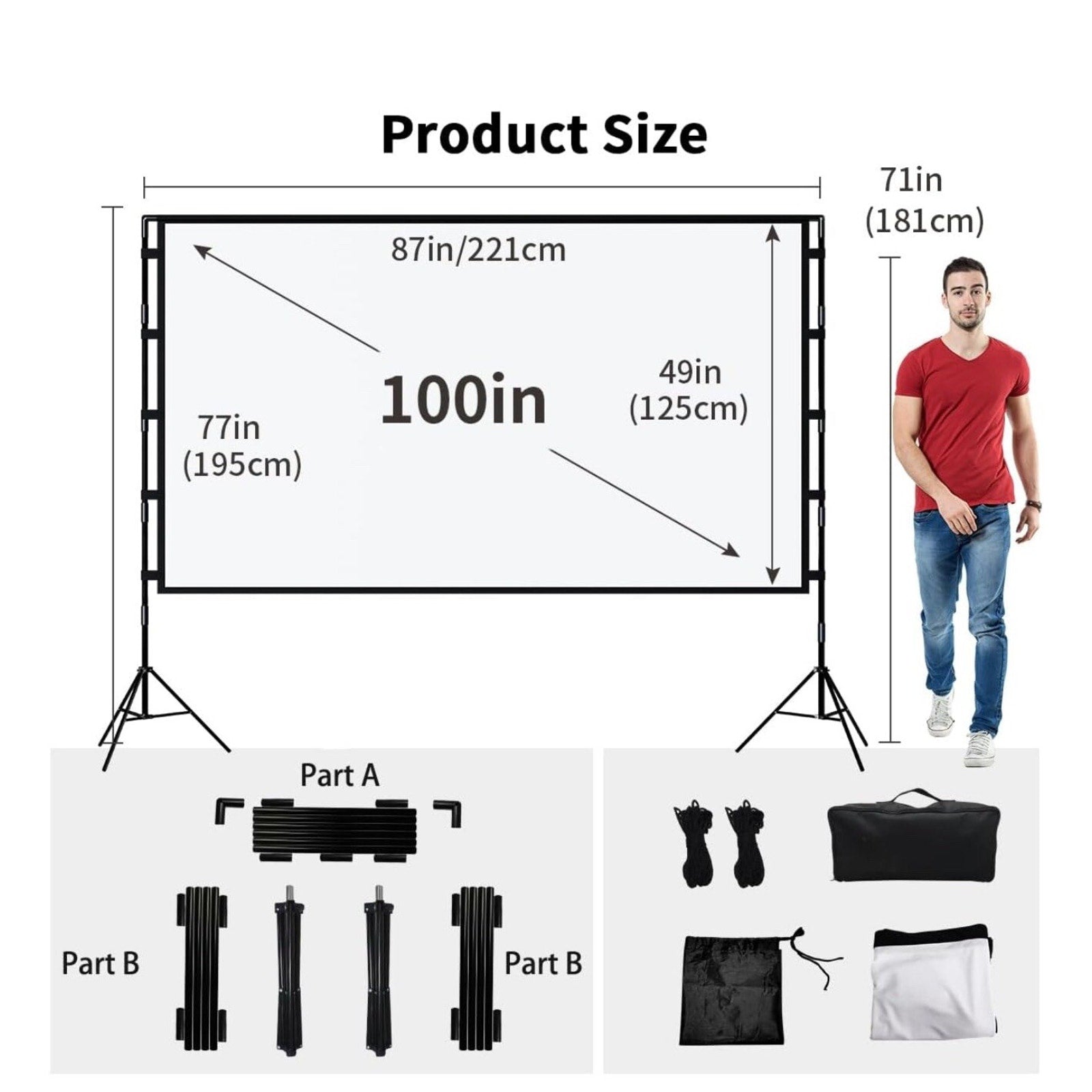 Towond Projector Screen With Stand 100 Inch Carry bag Backyard Movie Night