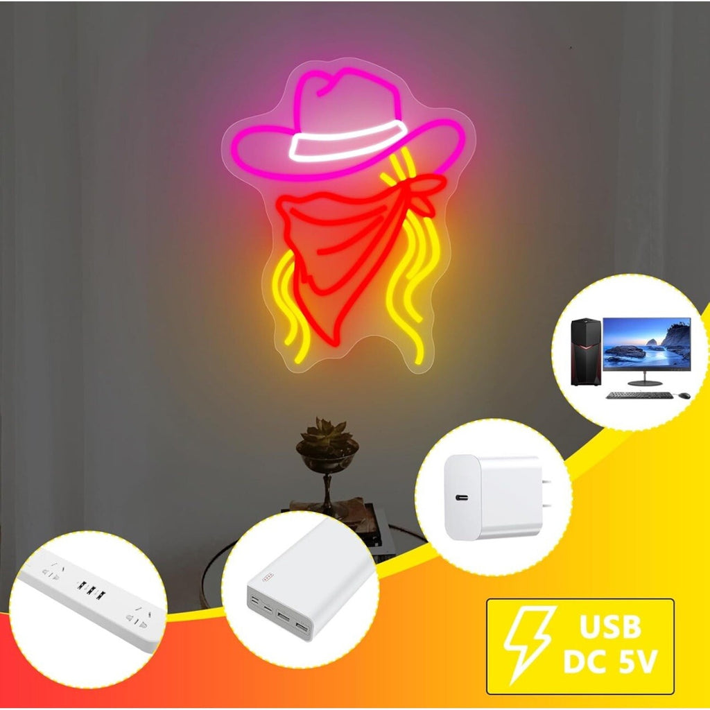 Cowgirl Neon LED Light Sign 15"x12.” Eco friendly in stock