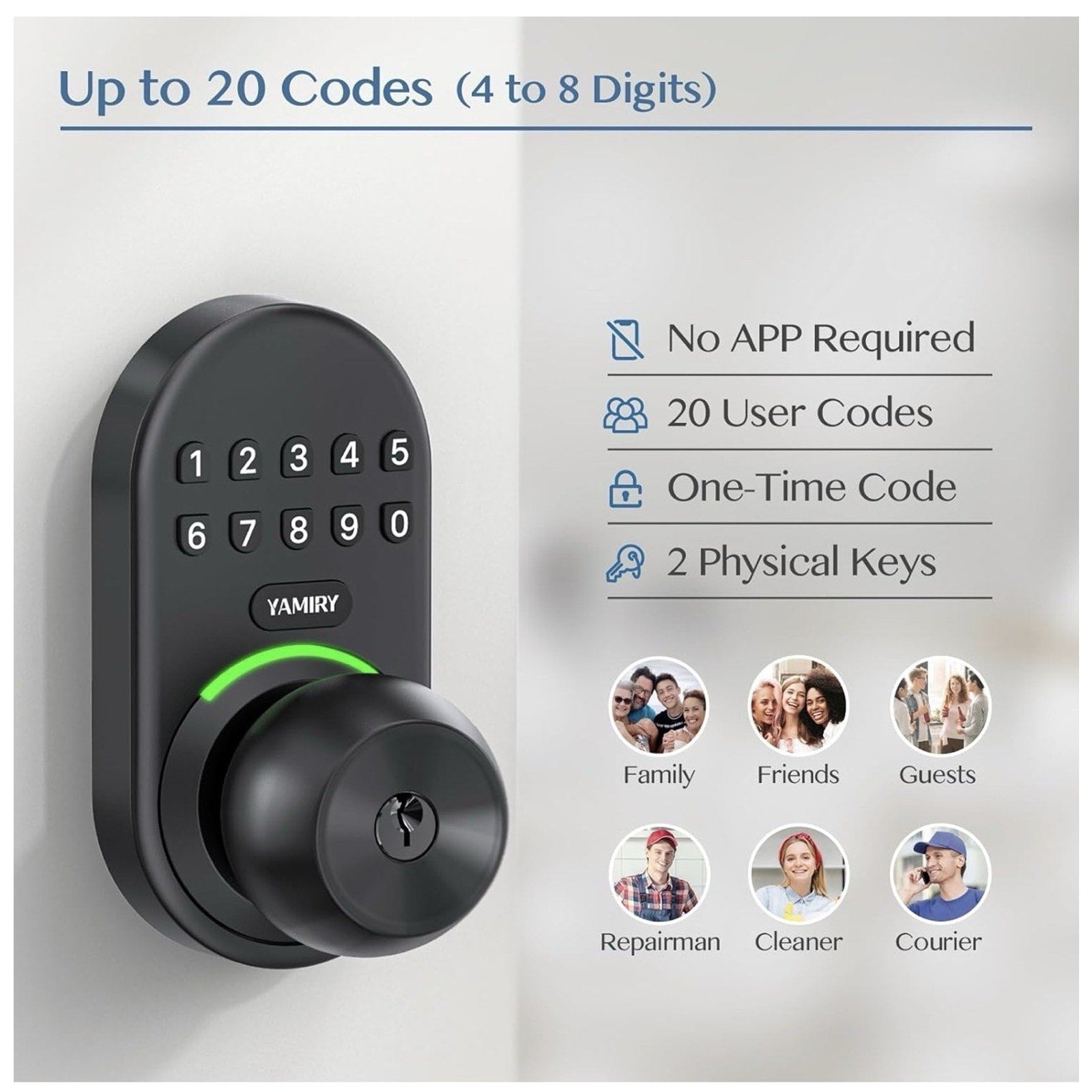 Keypad Smart Door Knob Lock, Yamiry Keyless Entry Digital Lock with Handle