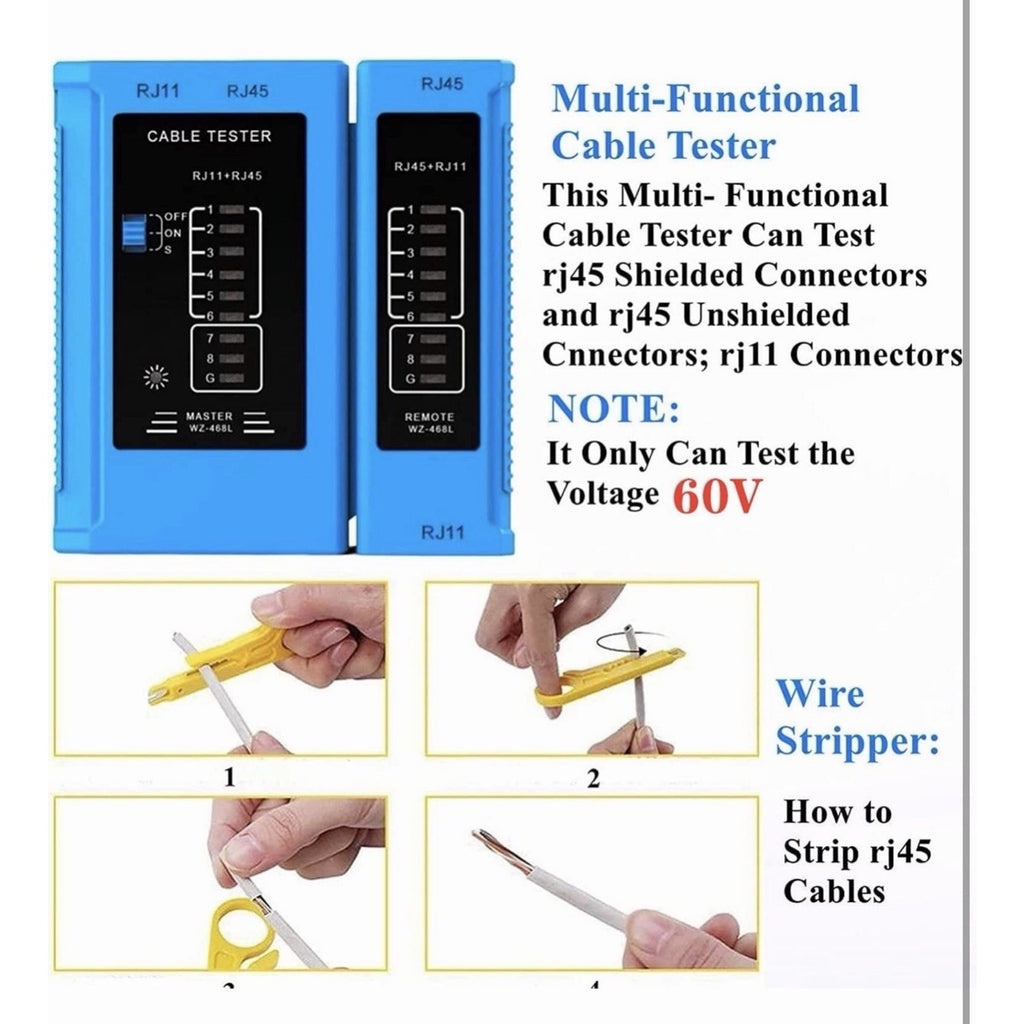 RJ45 Crimping Tool for Cat6/Cat5e 50 Pass-Through Connectors & Tester
