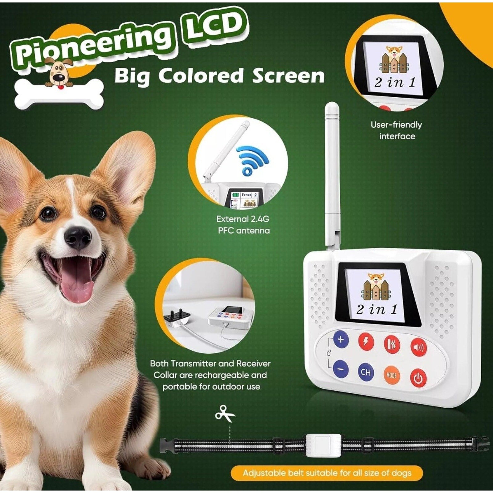Wireless Dog Fence for 1 Dog, Electric Dog Fence with Training collar, Portable