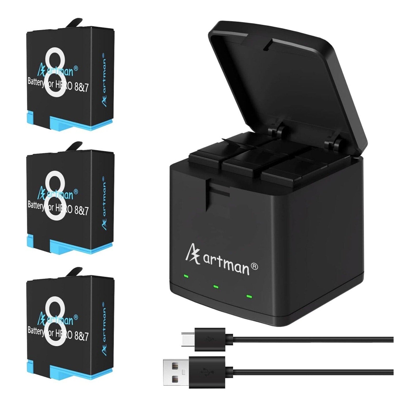 Artman Battery 1500mAh(3xPack) and 3-Channel LED USB Storage Charger
