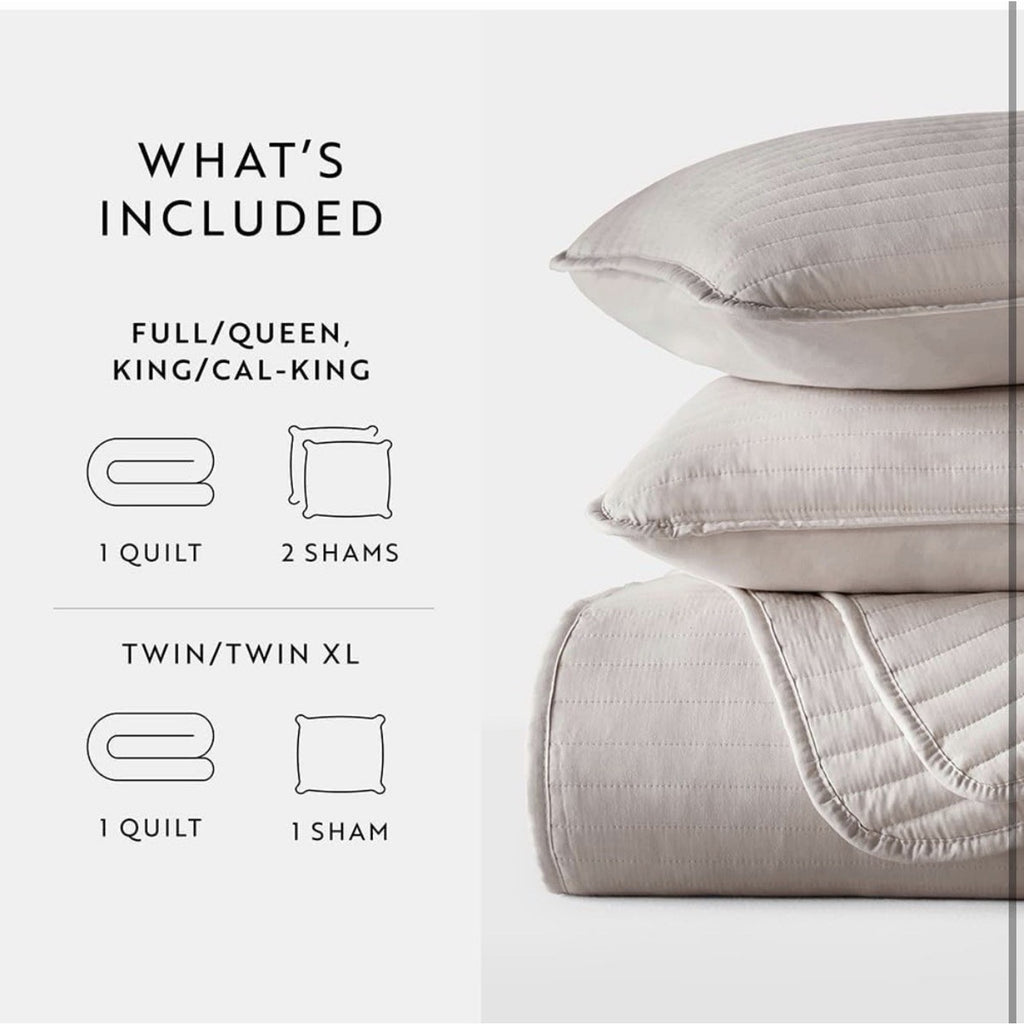 Linen Market Striped Quilt Coverlet Set, King/Cal-King, Latte
